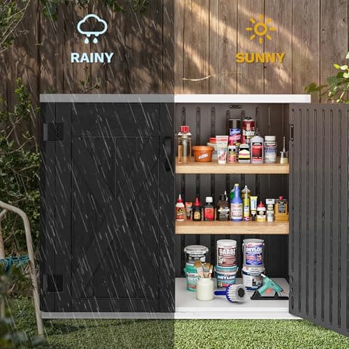 DWVO 35 Cu Ft Outdoor Storage Shed with Unique X-Shaped Lockable Door, Weatherproof Resin Tool Shed w/o Shelf for Gardening & Lawn Equipment, Dark Gray