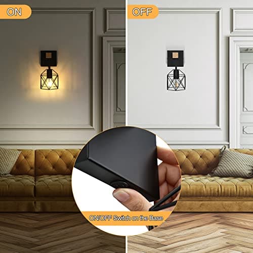 Black Wall Sconce with ON/Off Switch Pack of 2, Dimmable Cage Wall Mount Light Fixture Industrial Farmhouse Lighting, LG9939389