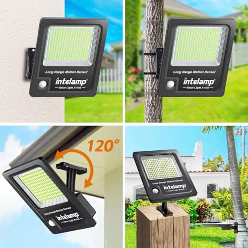 intelamp Solar Flood Lights Outdoor Waterproof, Linkable 12000mAh 3000LM Motion Sensor Floodlight with Remote Countrol Sensor Case 16.4Ft Cable, Dusk to Dawn Lighting Lamp for Street Outside House