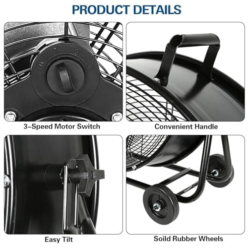 BILT HARD 24" 8100 CFM High Velocity Industrial Drum Fan, 3-Speed Heavy Duty Metal Shop Fan for Warehouse, Workshops, Garage, Factory and Basement - UL Listed