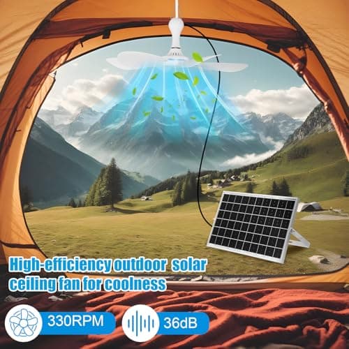 Solar Ceiling Fan Kit 16.5'', 15w Monocrystalline Solar Panel USB Hanging Ceiling Fan with Remote Control Timing Small Panel Kit for Patio Camping Tent Chicken Coop Greenhouse Shed