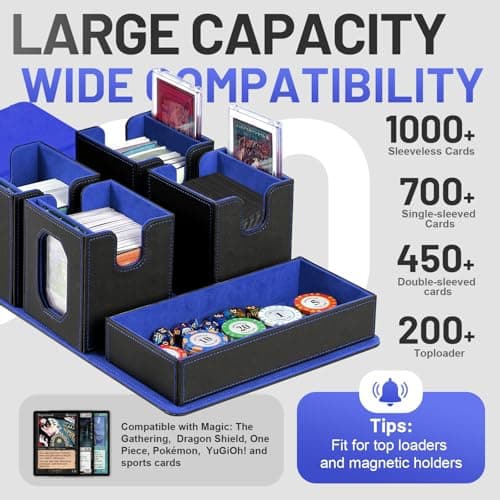 Trading Card Storage Box with Commander Display for MTG, TCG, Sports Cards, 5-in-1 Card Deck Box, Holds 450+ Double-Sleeved Cards, 4 Individual Deck Cases with Covers, Dice Tray & Magnetic Holders
