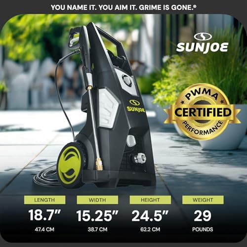 Sun Joe Electric Pressure Power Washer, 2000 PSI (PWMA Certified), 1.1 GPM, Dual Soap Tanks, SPX3500 (35-FT GFCI Water-Safe, Power Cord)