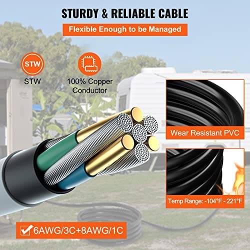 VEVOR 20 FT 50 Amp Generator Extension Cord NEMA N14-50P & SS2-50R & CS6364, STW 6/3 + 8/1 AWG 125V 250V Generator Power Cord Twist Lock Connectors