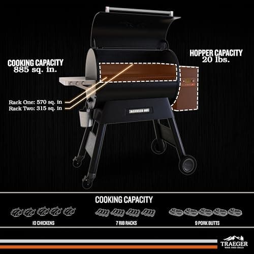 Traeger Ironwood 885 Wood Pellet Grill and Smoker, WiFi Pellet Smoker Grill with Super Smoke Mode, D2 Controller, Large 885 sq. in. Cooking Area, Outdoor BBQ Electric Pellet Smoker, TFB89BLFC