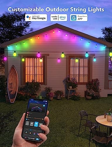 Govee Smart Outdoor String Lights H7021, RGBIC Warm White 96ft (2 Ropes of 48ft) LED Bulbs for Outdoor Decorations, WiFi Patio Lights Work with Alexa, Google, APP Control, IP65 Waterproof