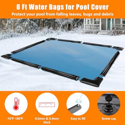 10 Pack 0.6mm Thicker Pool Cover Water Bags with Pool Cover Weights Corner, 8 Ft PVC Pool Water Tubes with Screw Caps for Winterizing for Inground Swimming Pool Winter Cover