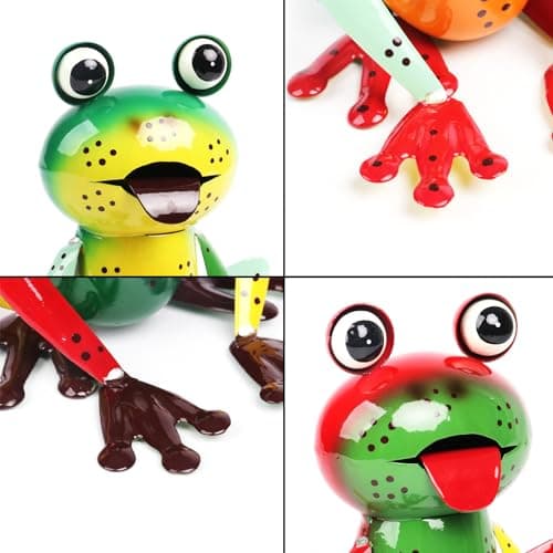 Metal Garden Decor Yard Art for Outside Set of 2 Cute Big Frogs Lawn Patio Ornaments Backyard Decorations Garden Gifts for Mom - (Yellow,Green)