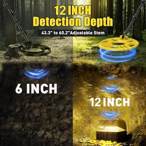 Metal Detector for Adults Waterproof-Professional Higher Accuracy Gold Detector with LCD Display,5 Mode,Advanced DSP Chip 12" Coil(Yellow)