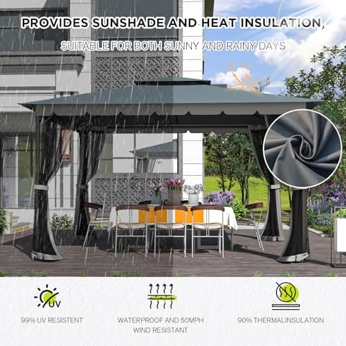[Upgraded] 10x12 Gazebo with Mosquito Netting,Sturdy Metal Outdoor Patio Gazebo[Heavy Duty Frame],Gazebos Canopy Tent with Dual Air Roof,Patio Canopy Gazebos,Wind Resistant/Waterproof for Deck