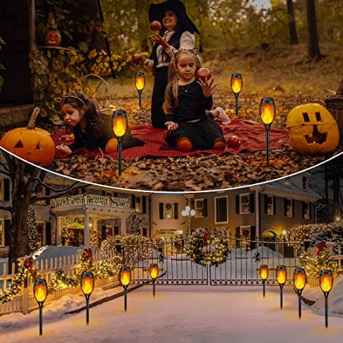 IkeeRuic Solar Lights Outdoor, Solar Torch Light with Flickering Flame for Garden Decor, Solar Garden Lights, Waterproof Outdoor Lighting, Flame Torches for Outside Patio Pathway Yard Decorations