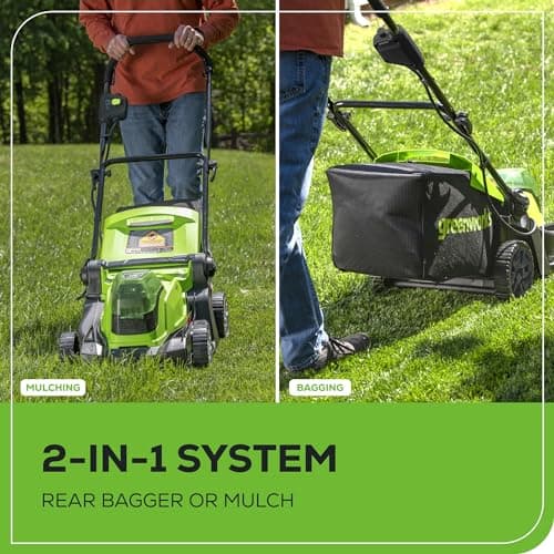 Greenworks 48V (2 x 24V) 17" Brushless Cordless (Push) Lawn Mower, (2) 4.0Ah Batteries and Dual Port Rapid Charger Included