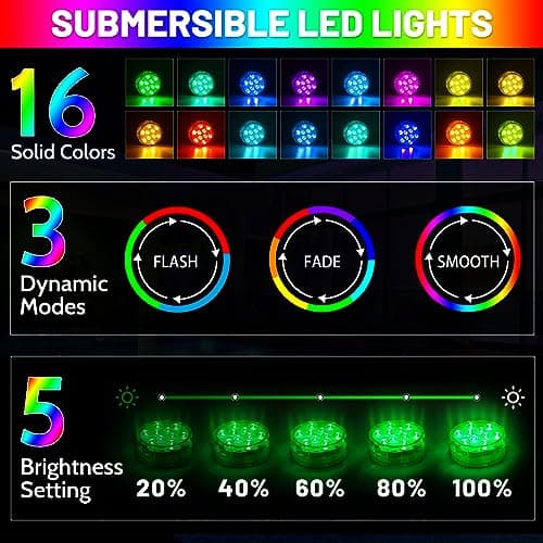 YiaMia Hot Tub Lights - 2-Pack RGB Color Battery-Powered LED Pool Lights with Remote Control and Suction Cup for Ponds, Decoration, Parties, Spas, Aquariums