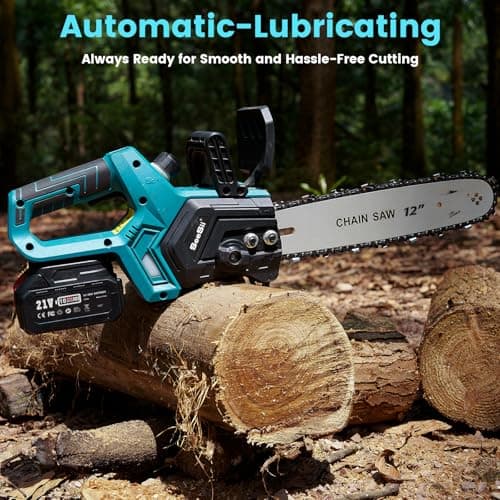 Seesii Chainsaw Cordless 12-inch, Electric HandHeld Chain Saw, 12-in Portable Chainsaw Battery Powered Saws for Trees Wood Cutting, 2 * 4.0Ah Battery and Charger Included, CH1200+