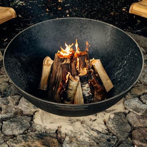 Ash & Ember 42" Hemisphere Fire Pit, Wood Burning Backyard Fireplace, Round Flat Flanged Base, Cast Iron Patina Fire Bowl, Portable Outdoor Firepit Ideal for Backyard Parties and Camping
