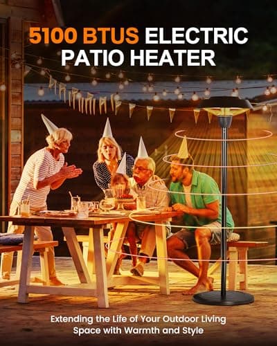 Star Patio Electric Outdoor Heater, Freestanding Patio Heater, Infrared Heater, Hammered Bronze Finished, Tip-Over Protection, Adjustable Height and Silent Heating Heater, ZHQ1566-C-SN12024