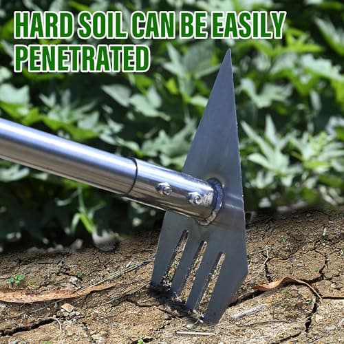 4 in 1 Garden Tool Lengths Adjustable Garden Hoe Stainless Steel Blade Head Razor Sharp Garden Hoe Tool Heavy Duty for Loosening The Soil Weeding Digging Holes Length 56.3 Inch