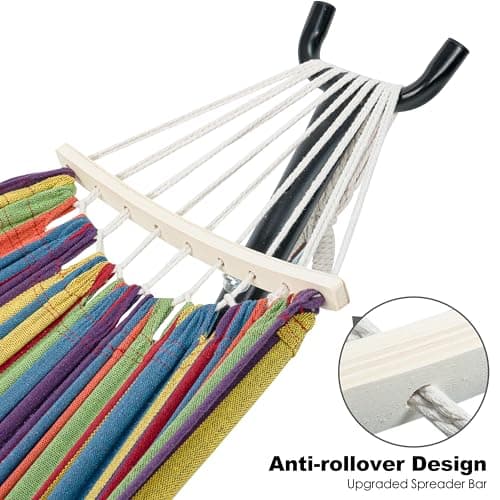 Double Hammock with Stand for Outside, Upgraded Spreader Bar, Heavy Duty Space Saving Steel Stand 2 Person, Side Pockets, Easy Assembly, 600lbs Weight Capacity, Indoor & Outdoor (Classic Red)