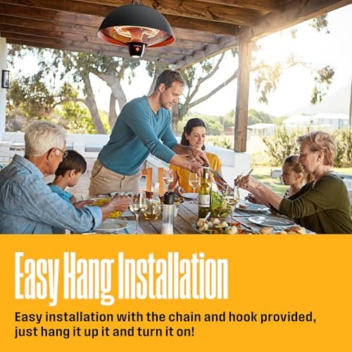 Westinghouse Outdoor Ceiling Patio Heater, Water Resistant, Adjustable Heat Output Up to 1500W, Auto Shut Off Overheat Protection, Hanging Infrared Heater for Patio Cover, Gazebo, & More - Black