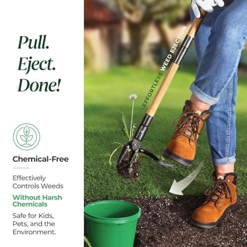 Weed Puller Tool, Stand Up Heavy Duty Weed Remover Tool with Long Handle, Foot Platform Design - 4 Claw Steel Head Weeder Tool, Bamboo Garden Hand Weeding Tool, Smoothly Remove Weeds Without Kneeling