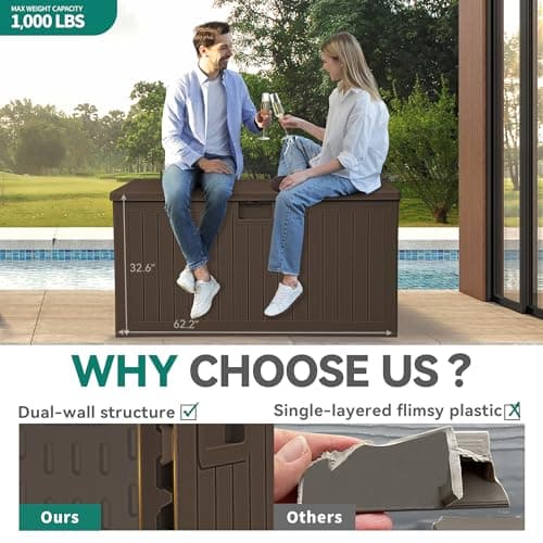 YITAHOME 230 Gallon Double-Wall Deck Box with Divider & Side Handles, Outdoor Large Storage for Patio Furniture Cushions, Garden Pool Accessories, Water Resistant & Lockable