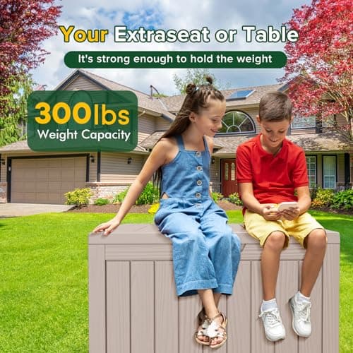 45 Gallon UV Resistant Outdoor Storage Box Waterproof, Lockable Resin Deck Box for Garden Tools, Sports Equipment and Cushions, Gray