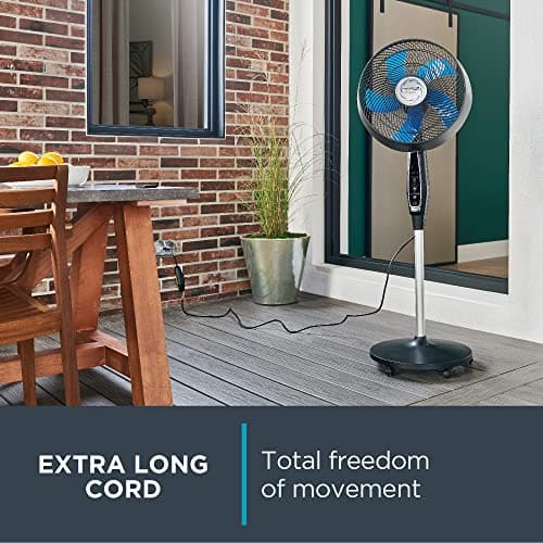 Rowenta, Pedestal Fan, Extreme Outdoor Fan with Remote, 65 Inches, Ultra Quiet Fan, Oscillating, Portable, 3 Speeds, Digital Control, Black, Ourdoor, VU4510