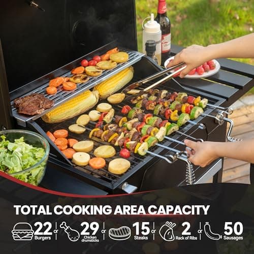 Royal Gourmet CD1824EN 24-Inch Movable Charcoal Grill with Foldable Side Tables, Outdoor Barbecue Grill with 490 Sq. In. Cooking Area for Outdoor Picnic and Camping Grilling, Black