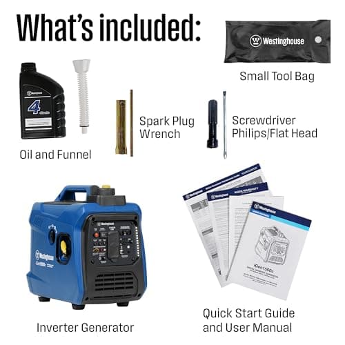 Westinghouse 1500 Peak Watt Super Quiet & Lightweight Portable Inverter Generator, Gas Powered, CO Sensor, Parallel Capable, Long Run Time,Blue