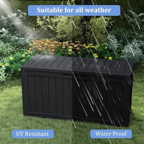 80 Gallon Lockable Resin Deck Box with Wheels, Waterproof & UV-Resistant Outdoor Storage Box for Outdoor Cushion Storage, Tools Storage and Delivery, Black