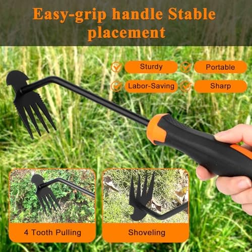 Weed Puller Tool, New Durable Garden Hand Weed Tool with Rubber Handle, Enhanced Weed Remover Tool, 4 Teeth Manganese Steel Forged Hand Weeder for Vegetable Gardening, Backyard, Farm, Planting