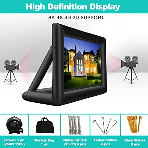 20 feet Inflatable Portable Projector Movie Screen - Huge Air-Blown Cinema Projection Screen Package with Rope, Blower,Tent Stakes - Front & Rear Projection,for Outdoor Party Backyard Pool Fun