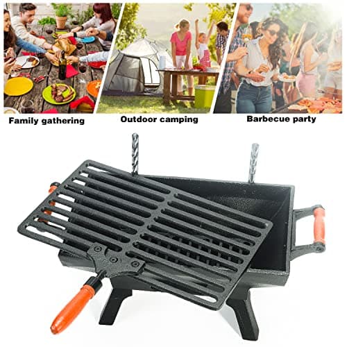 Sungmor Small Cast Iron Charcoal Grill Stove w/ 12" x 6.8" Gridiron, Heavy Duty Tabletop BBQ Grill, Balcony Yard Outdoor Hibachi Grills Steak Chicken Meat Cooker, Camping Party Barbecue Smoker Grill
