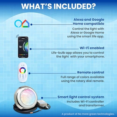 Smart Pool LED Pool Lights for Inground Pool, Wall Mounted, Color Changing with Remote - 75ft Cable, Works with Remote or Phone App - iOS/Android Compatible, Lifetime Replacement Program