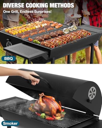 Extra Large Charcoal BBQ Grill, 918 Square Inches Cooking Space, Outdoor Barbecue Grill with 2 Foldable Side Tables for Outdoor Backyard Patio Picnic Parties Camping, Black