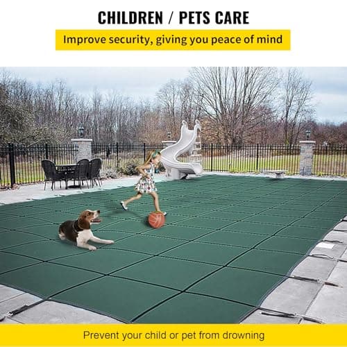 VEVOR Inground Pool Safety Cover 18' x 36' Rectangle with 4x8ft Center End Step, Safety Pool Covers Green Mesh, 15-Year Warranty, Triple Stitched, MAX Strength Winter Safety Cover for Children & Pets
