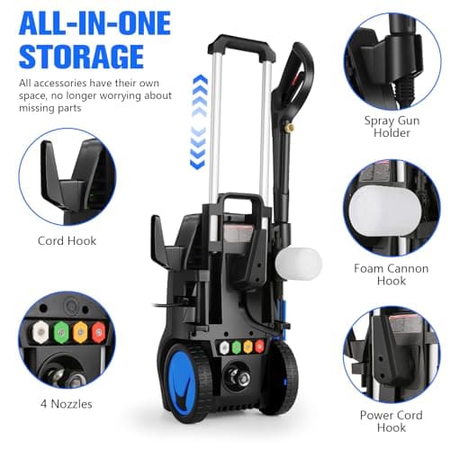 Electric Pressure Washer, 5000PSI 4.0GPM Heavy Duty Power Washer with 33 FT Extension Hose, 4 Quick Connect Nozzles and Foam Cannon for Cars/Fences/Driveways/Patios/Home Cleaning, Blue