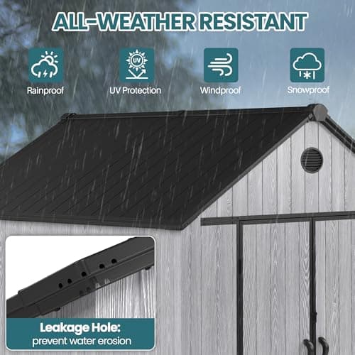 8 x 8 FT Resin Storage Shed Outdoor Storage Shed Storage Sheds Outdoor with Floor, Side Window, Plastic Shed with Lockable Door, Front Rear Vents for Backyard, Garden, Patio (8x8 FT)