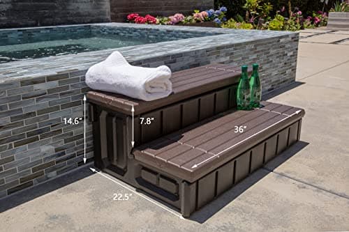 XtremepowerUS Universal 2 Slip-Resistant Spa & Hot Tub Step Outdoor Indoor Compartment Spa Step with Storage, Brown/Black