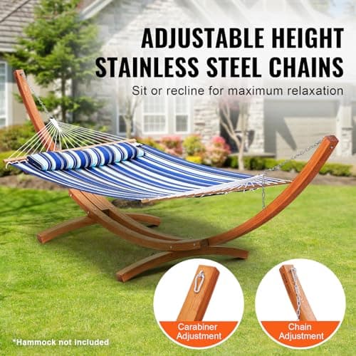 VEVOR Wooden Hammock Stand, 475 lbs Capacity Universal 2 Person Hammock Frame Fits 9-13 ft Hammocks, Larch Wood Arc Adjustable Stand for Hammock with Chain and Carabiner, for Outdoor and Indoor