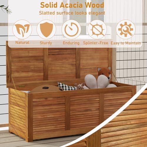 RELAX4LIFE Deck Box Acacia Wood - 46 Gallon Backyard Storage Bin Container for Patio Furniture Cushions, Pillows, Garden Tools, Pool Accessories, Wooden Porch Bench, Indoor Outdoor Storage Box