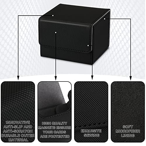 Weewooday 2 Boxes Leather Deck Card Boxes Large Size Fit 100 Plus Sleeved Cards Deck Game for Collectible Playing Compatible with Mtg Tcg(Horizontal,Black, White)