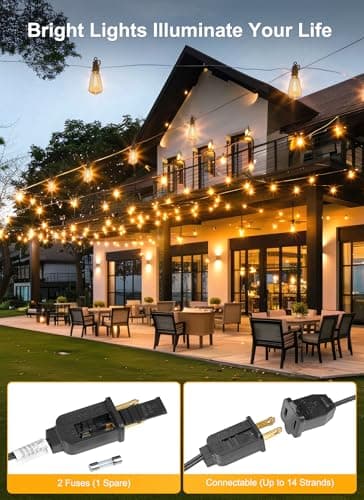 Brightown Outdoor String Lights 100FT Patio Outside Hanging Lights with 52 Shatterproof ST38 Dimmable Vintage Waterproof Edison Bulbs for Backyard Deck Garden Party Xmas Decor, 2700K