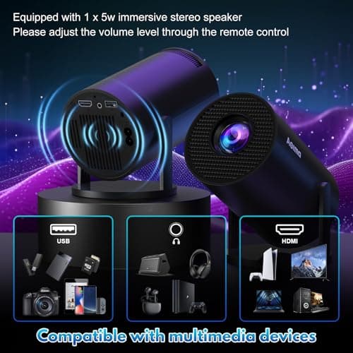 [Built-in Apps] Projector 1080P FHD 4K Support, Smart Projector with WiFi 6 and Bluetooth, Auto Keystone, Stereo Speaker, Compatible with HDMI/TV Stick/USB/Laptop, Portable Projector, Black