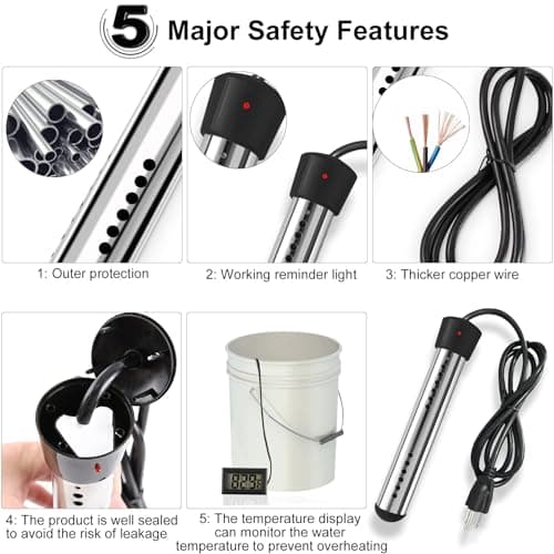 Immersion Water Heater 2Pack, Portable Electric 304 Stainless Heaters with Guard Cover - LCD Thermometer for Above Ground Inflatable Pool Tub Buckets Motorhome Camping Outdoor