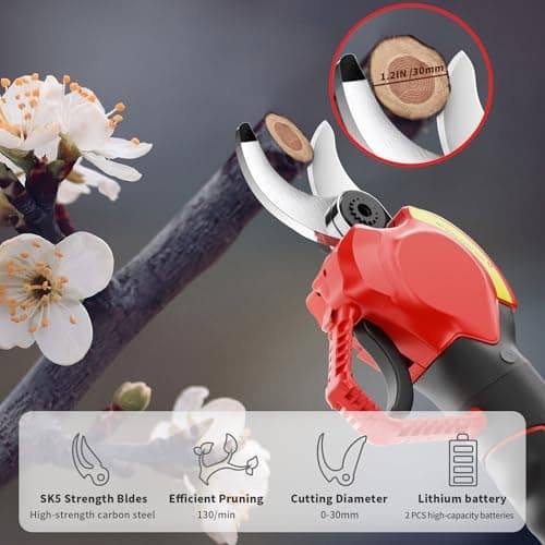 Electric Pruning Shears Professional Cordless Electric Pruning Battery Powered, Tree Branch Pruner with 2 PCS Rechargeable 2 Ah Lithium Battery - 30mm (1.2inch) Cutting Diameter