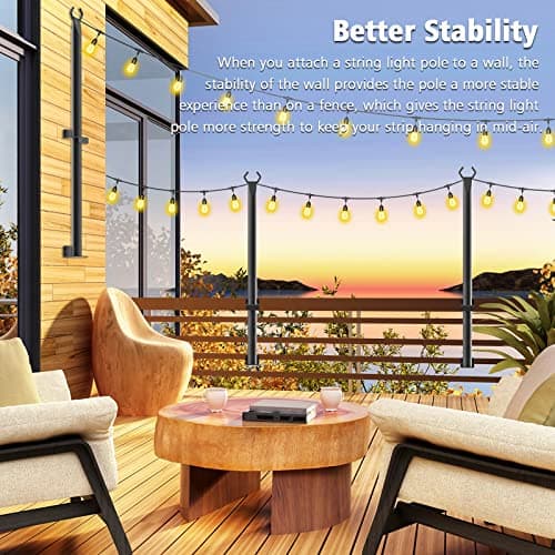 2 Pack 5 Ft Hangingfor String Light Poles with Fixing Clips and Suspended Base,Freestanding Outdoor Light Poles for Deck Bistro