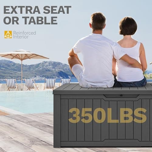 DWVO 120 Gallon Outdoor Storage Deck Box, Weather-Resistant Resin, Versatile for Patio Furnishings, Outdoor Cushions, Garden Tools, and Sports/Pool Gear (Dark Gray)