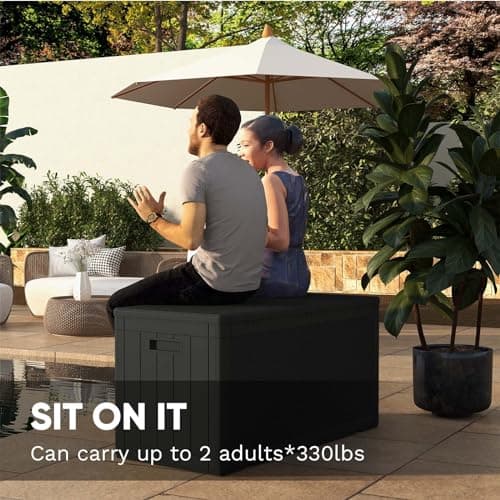 Patiowell 100 Gallon Resin Deck Box, Waterproof Large Outdoor Storage Box for Patio Furniture and Garden Tools, Black