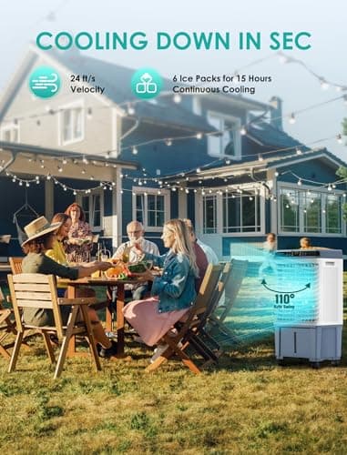 Air Choice Swamp Cooler, 1800 CFM Portable Evaporative Air Cooler with 6 Ice Box & 5.3 Gal Water Tank, 110° Swing, 3 Speeds, Upgraded Remote, 12H Timer, 3-in-1 Air Cooling Fan for Outdoor Indoor, Blue